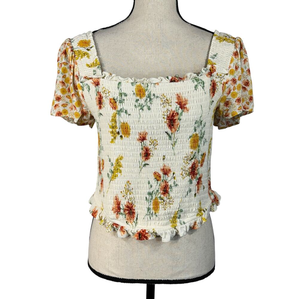 Torrid SZ 00 (Medium/Large) Cropped Top Floral Smocked Square Neck Stretch Multi